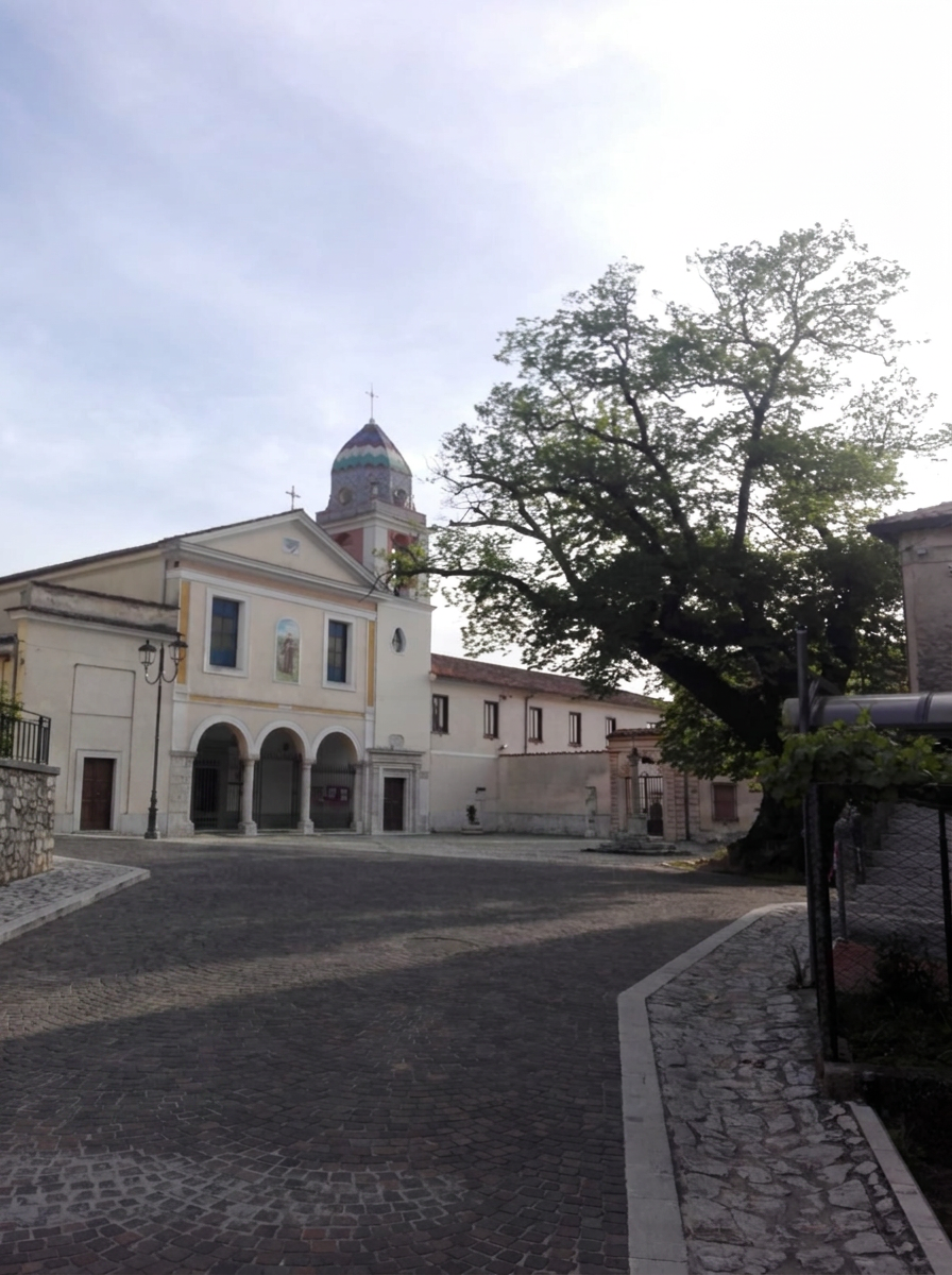 The facade and access road of the Convento di San Francesco in Padula today.