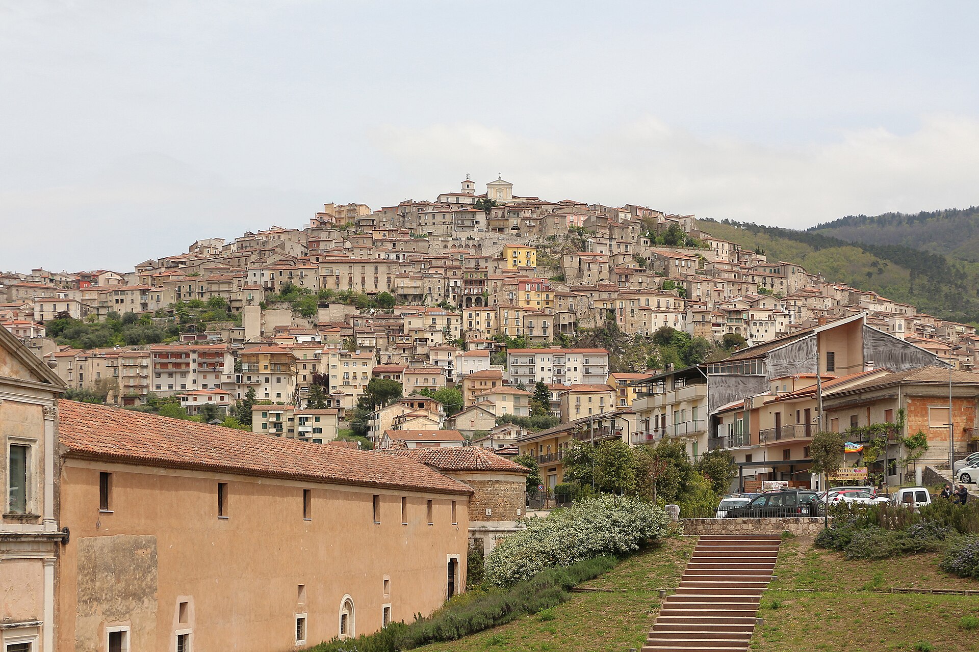 The town of Padula rising on its hillside in Campania.